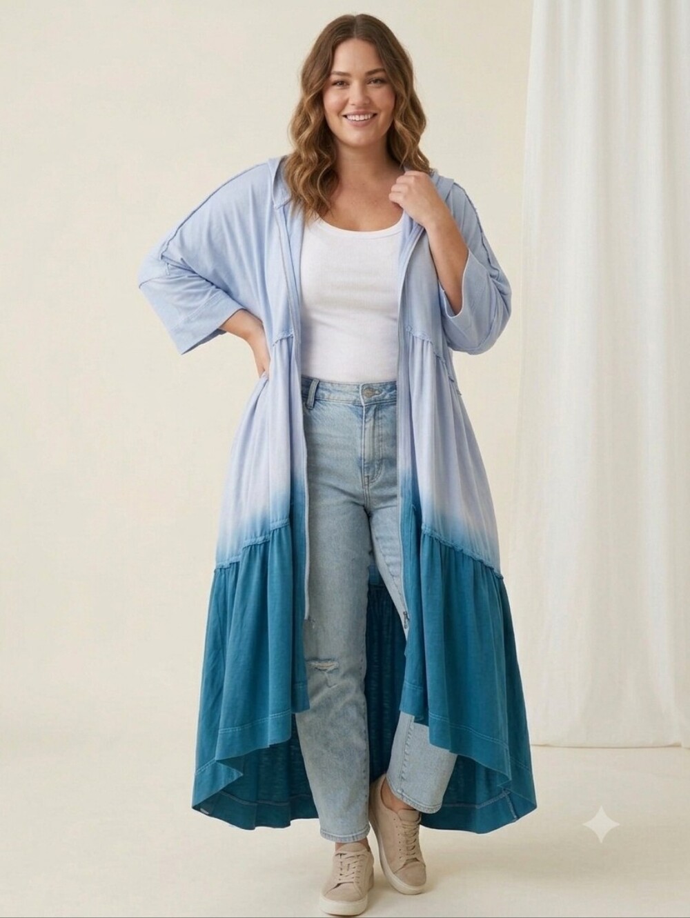 Oli & Hali Ombre Blue Zip Up Duster Cardigan Dress - Size Large